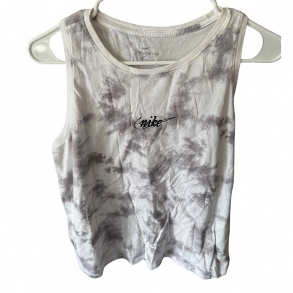 Nike Women's White and Gray Tie-Dye Tank Top